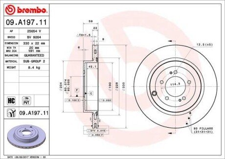 Вентилируемый тормозной диск brembo 09.A197.11 на Митсубиси Лансер 10