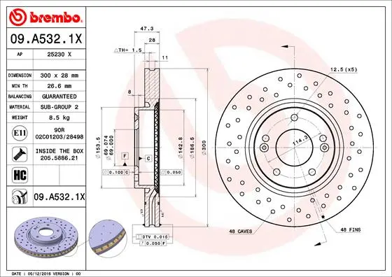 Вентильований гальмівний диск Brembo 09A5321X (фото 1)