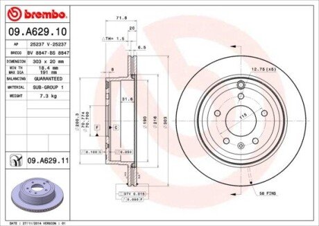 Вентильований гальмівний диск brembo 09.A629.10 на Chevrolet Captiva c140