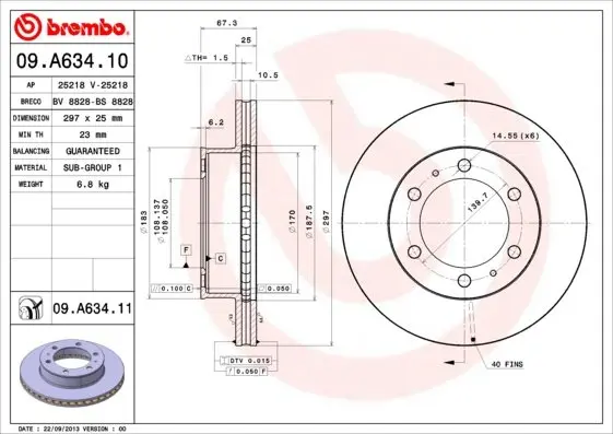 Вентилируемый тормозной диск brembo 09A63410