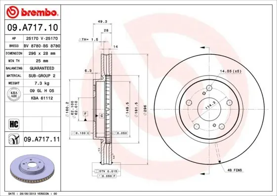 Вентилируемый тормозной диск brembo 09A71711