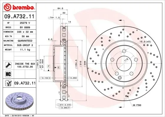 Вентильований гальмівний диск Brembo 09.A732.11 (фото 1)