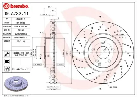 Вентильований гальмівний диск Brembo 09.A732.11
