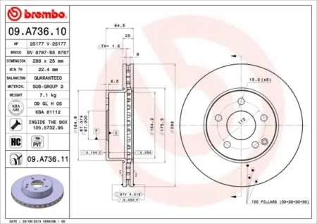 Вентильований гальмівний диск Brembo 09.A736.11