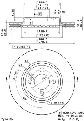 Вентилируемый тормозной диск brembo 09A76111