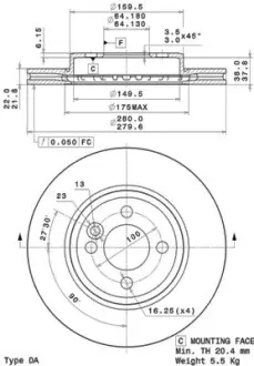 Вентильований гальмівний диск Brembo 09A76111