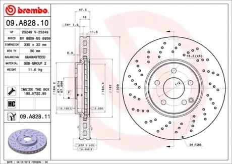 Вентилируемый тормозной диск brembo 09A82811