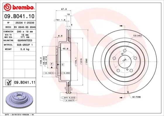 Вентильований гальмівний диск Brembo 09B04111 (фото 1)