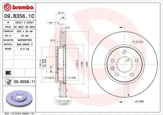 Вентильований гальмівний диск Brembo 09B35611 (фото 1)
