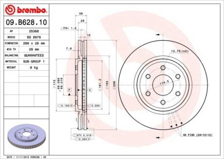 Вентилируемый тормозной диск brembo 09B62810