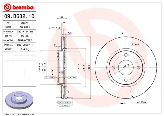 Вентильований гальмівний диск Brembo 09.B632.10 (фото 1)