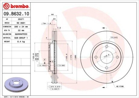 Вентилируемый тормозной диск brembo 09B63210