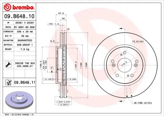 Вентильований гальмівний диск Brembo 09B64810 (фото 1)