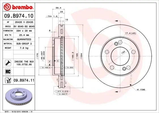 Вентилируемый тормозной диск brembo 09B97411