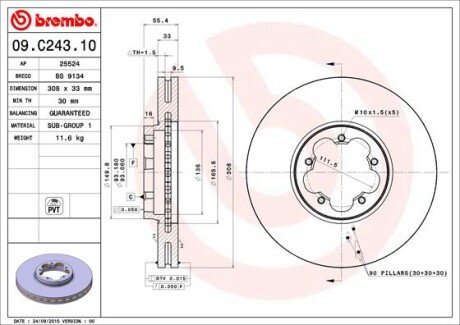 Вентильований гальмівний диск brembo 09C24310