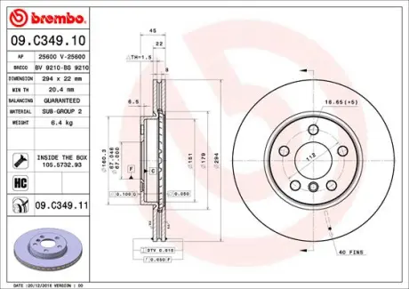 Вентильований гальмівний диск brembo 09C34911 MINI MINI