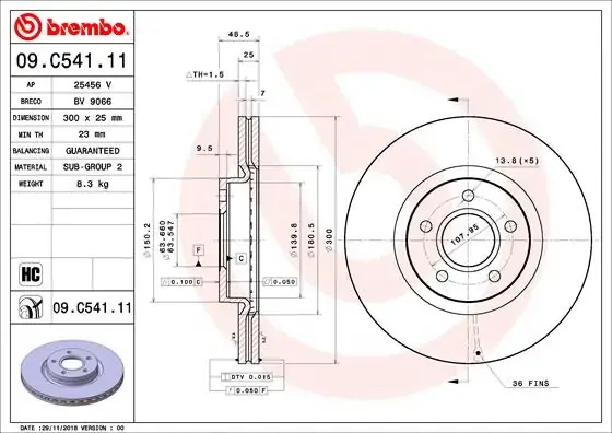 Вентильований гальмівний диск Brembo 09C54111 (фото 1)