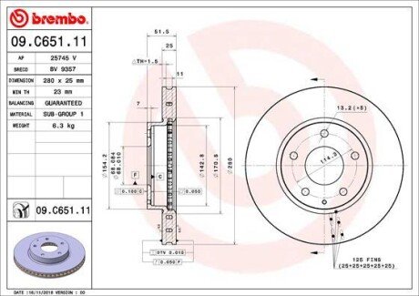 Вентилируемый тормозной диск brembo 09.C651.11 на Мазда 3 bm