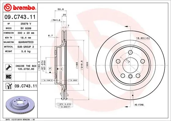 Вентильований гальмівний диск Brembo 09.C743.11 (фото 1)