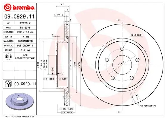 Вентильований гальмівний диск Brembo 09.C929.11 (фото 1)