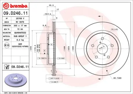 Вентильований гальмівний диск brembo 09D24611 Chevrolet Aveo