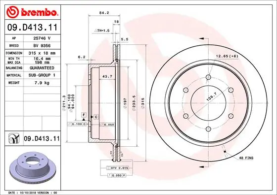 Вентилируемый тормозной диск brembo 09D41311