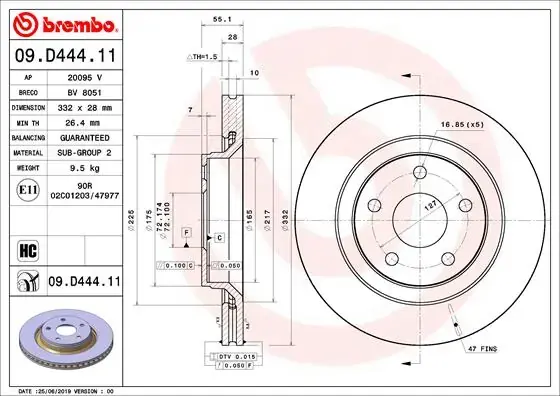 Вентилируемый тормозной диск brembo 09D44411