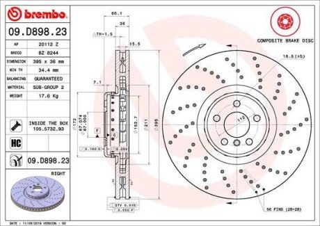 Вентилируемый тормозной диск brembo 09D89823 на Бмв 7 серии