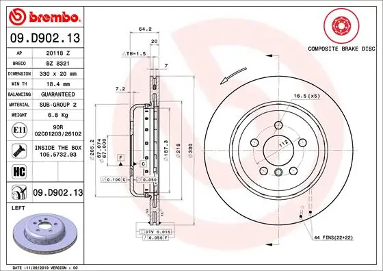 Вентильований гальмівний диск Brembo 09.D902.13 (фото 1)