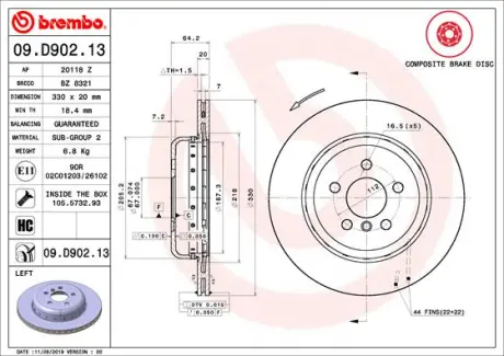 Вентильований гальмівний диск Brembo 09.D902.13