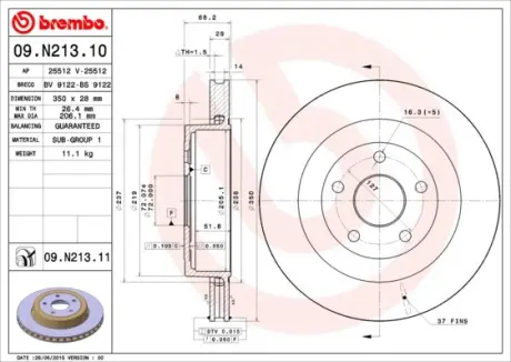 Вентильований гальмівний диск Brembo 09N21311