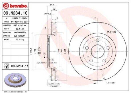 Вентильований гальмівний диск brembo 09N23411 на Jeep Grand Cherokee