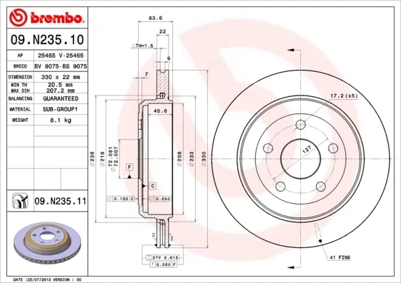 Вентильований гальмівний диск Brembo 09N23511 (фото 1)