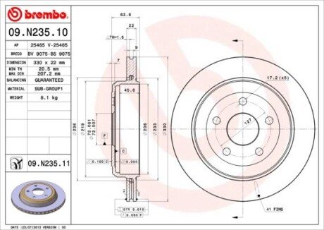 Вентилируемый тормозной диск brembo 09N23511