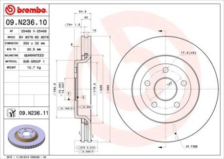 Вентилируемый тормозной диск brembo 09N23611