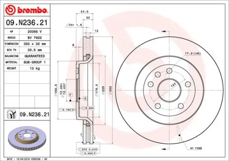 Вентильований гальмівний диск Brembo 09N23621