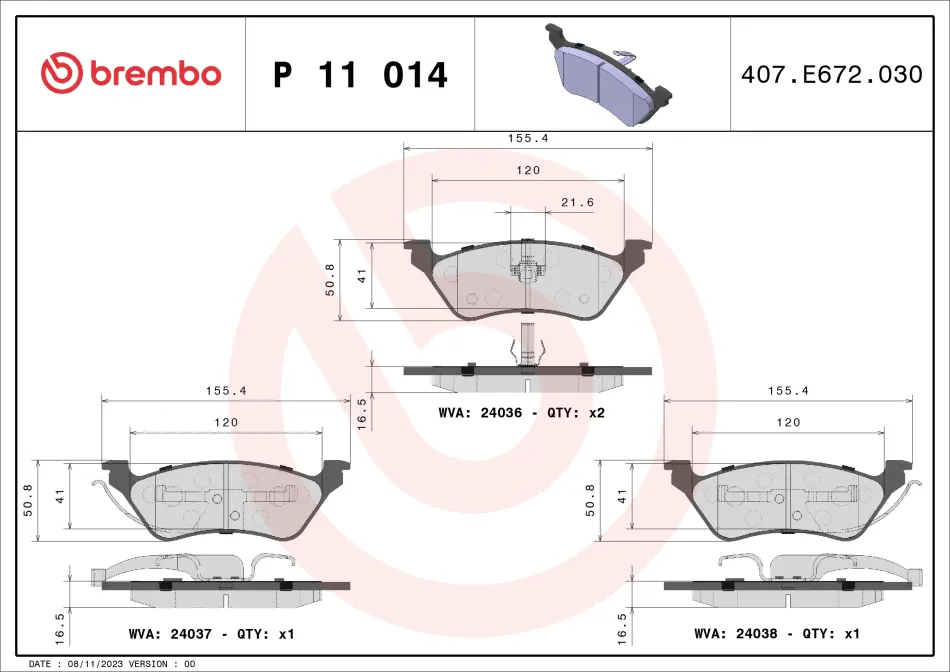 Задні тормозні (гальмівні) колодки Brembo P11014 (фото 1)
