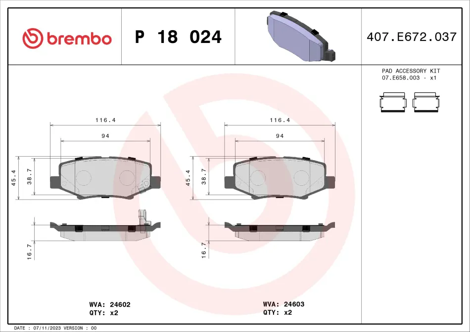Задние тормозные колодки brembo P18024
