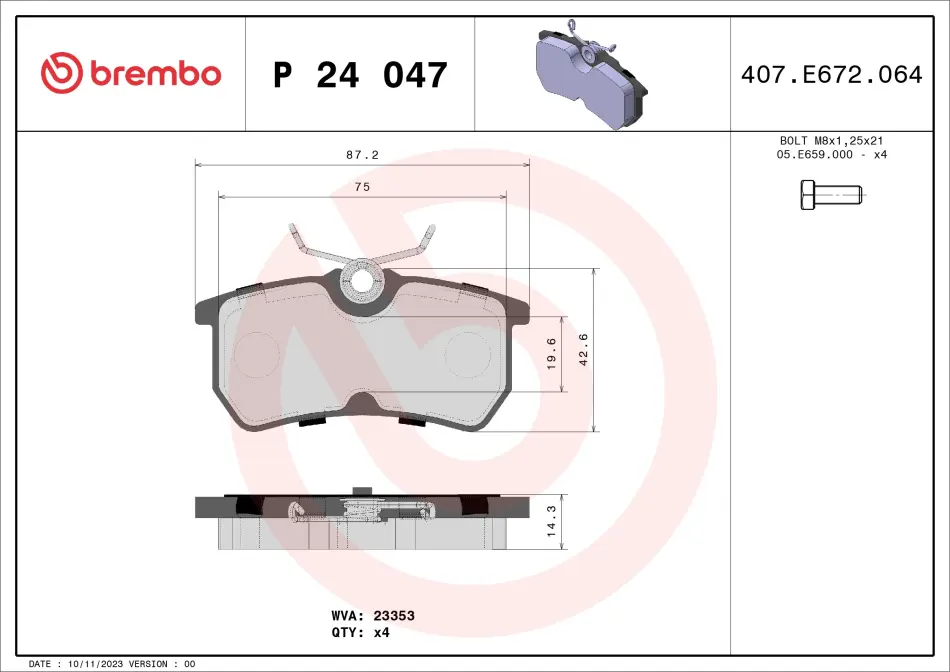 Задние тормозные колодки brembo P24047
