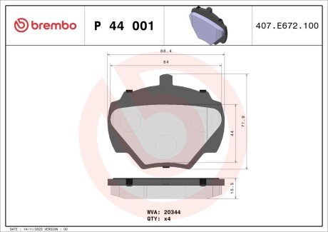 Задні тормозні (гальмівні) колодки brembo P44001