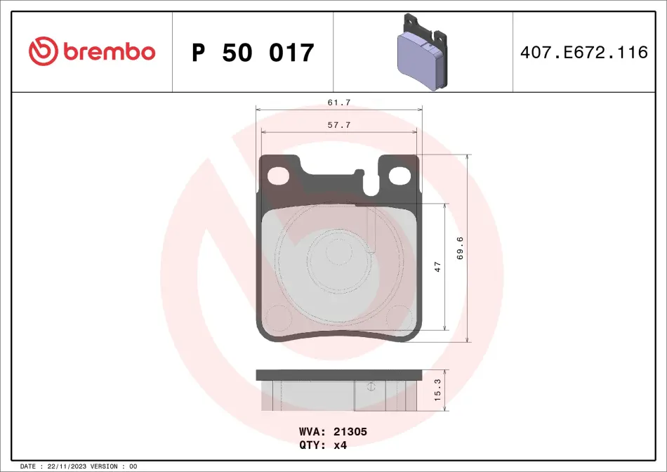 Задние тормозные колодки brembo P50017