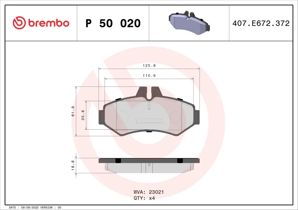 Задние тормозные колодки brembo P50020
