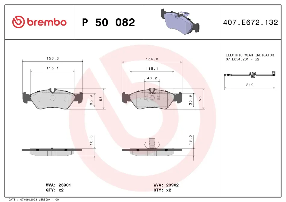 Задние тормозные колодки brembo P50 082