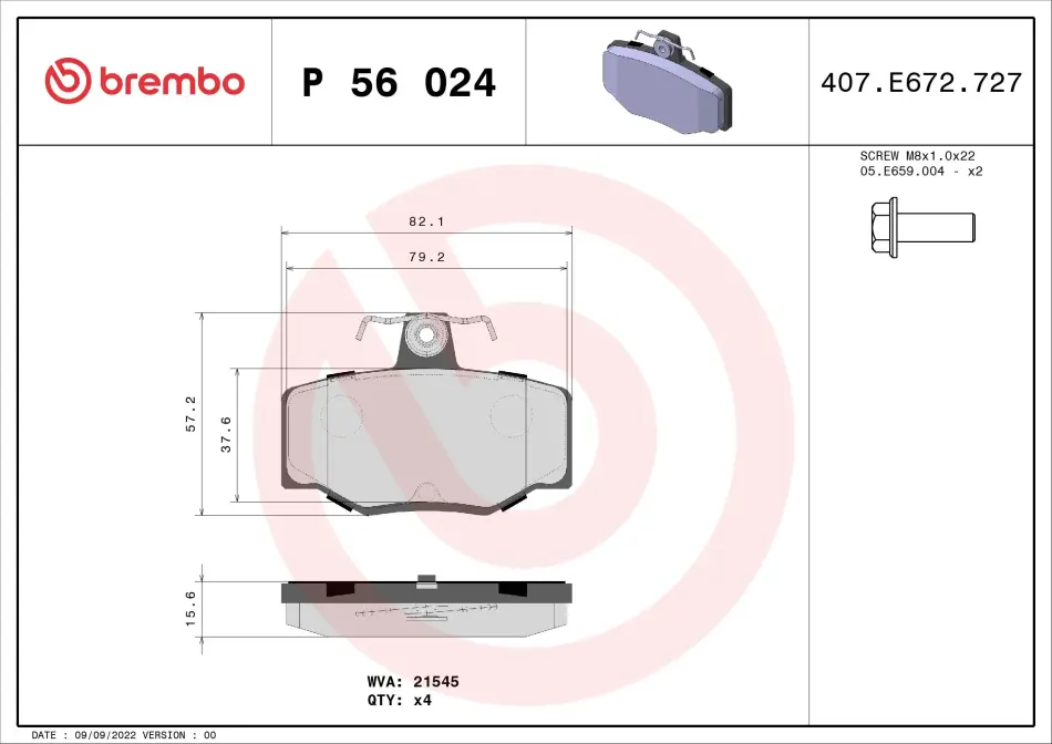 Задні тормозні (гальмівні) колодки Brembo P56024 (фото 1)
