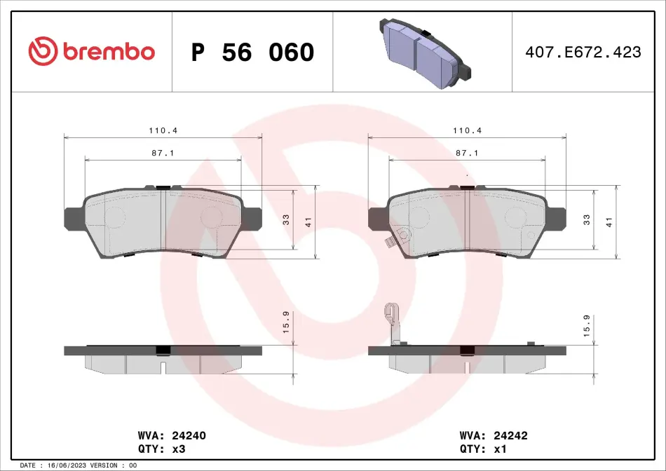 Задні тормозні (гальмівні) колодки Brembo P56060 (фото 1)