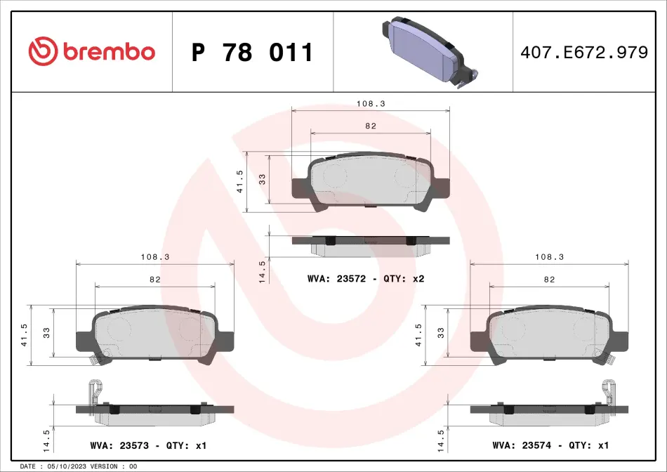 Задние тормозные колодки brembo P78011