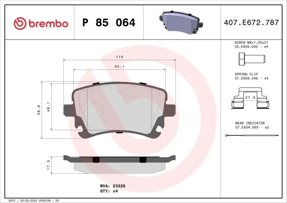 Задні тормозні (гальмівні) колодки Brembo P85064 (фото 1)