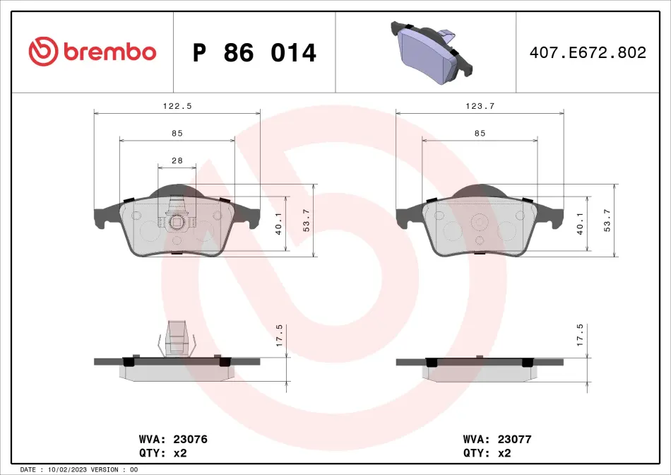 Задние тормозные колодки brembo P86014