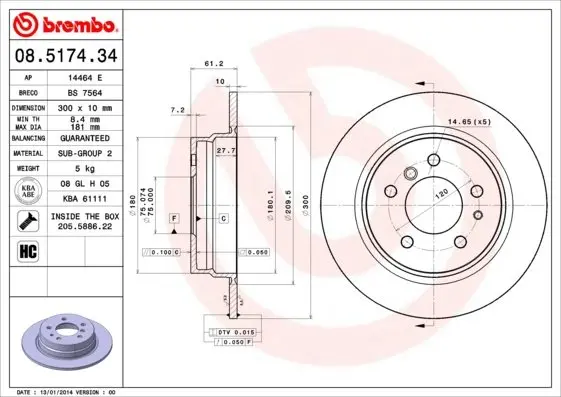 Задний тормозной диск brembo 08517434