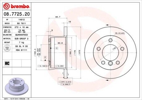 Задній гальмівний (тормозний) диск brembo 08772520